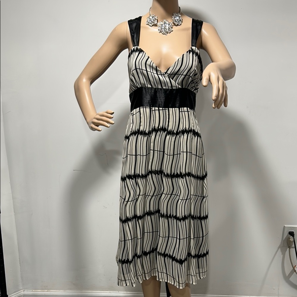 Double Zero Elegant Black and White Striped Dress